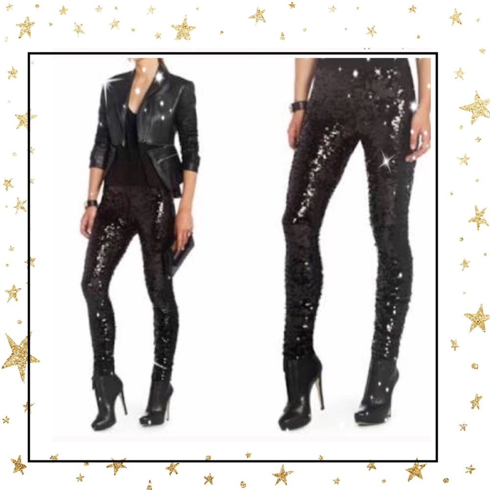 BCBGMaxAzria Black Sequin leggings.